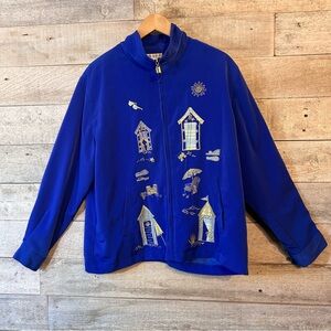 Vintage 90’s Mureli women’s blue zip up lightweight beach embroidered jacket